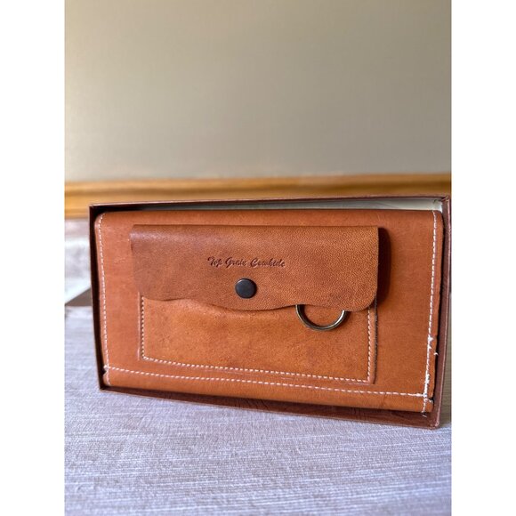 Vintage Cowhide Leather Checkbook Wallet With Coin Pocket & Card Holder Tan - Picture 3 of 16